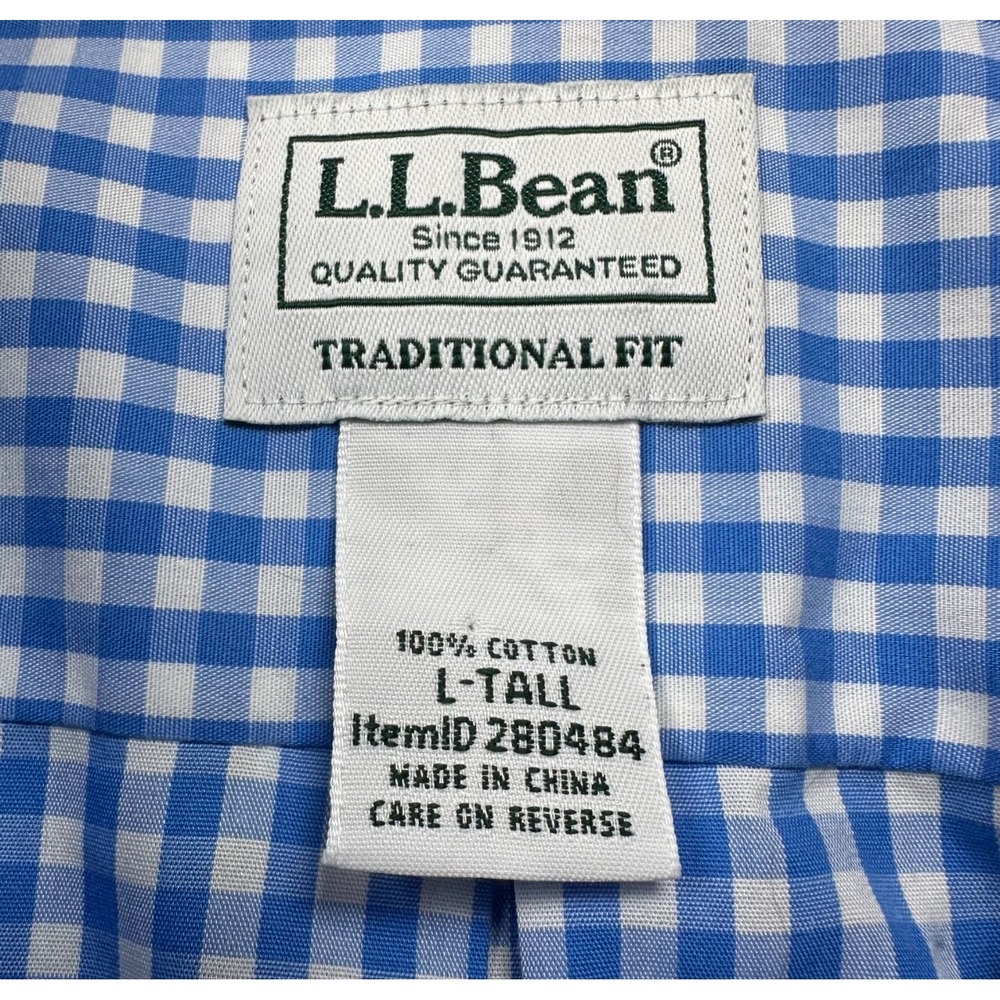 L.L. BEAN Men's L TALL Traditional Blue Gingham Short Sleeve Button Down Shirt - Picture 6 of 11